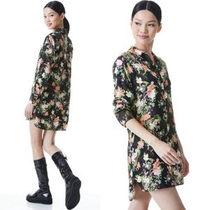 Alice + Olivia Floral Shirt Dress In Romance Black M Viscose Button Front *Read
